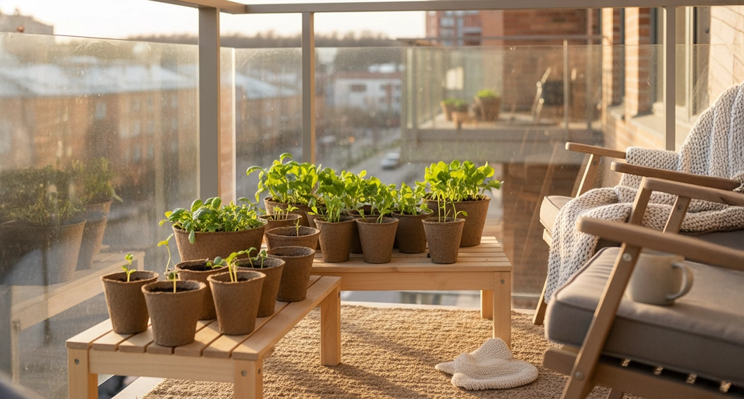 Stadtwohnung mit Gemüsepflanzen Anzucht